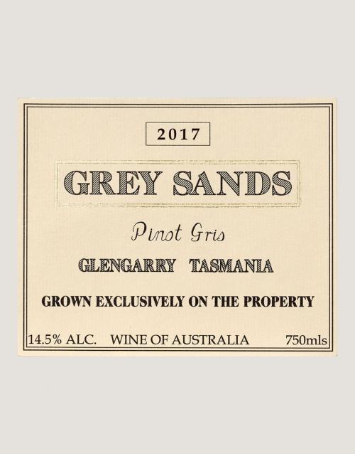 Label of Grey Sands 2017 Pinot Gris