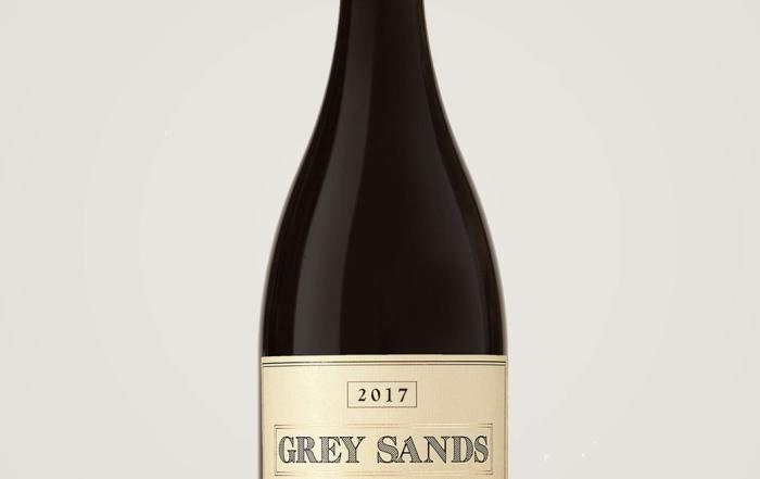 Bottle of newly released Grey Sands 2017 P Noir